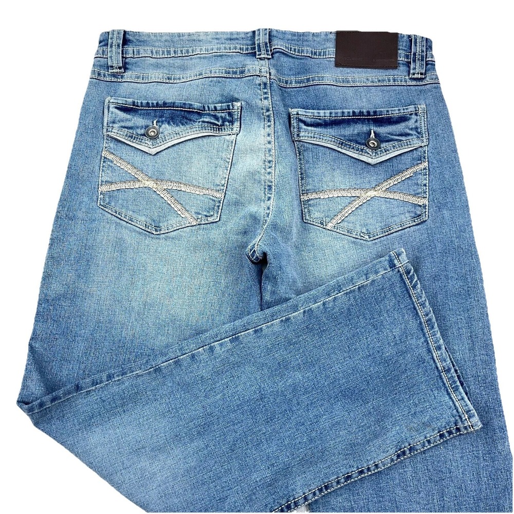 TK Axel Jeans Men 34x30 Slim Boot Cut Dark Wash Denim Pants Flap Pockets Faded *